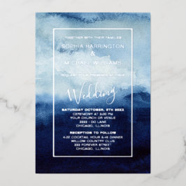 Foil Blue Watercolor Editable Template Photograph 箔招待状