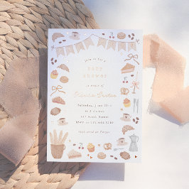 Foil Cafe Bebe Watercolor Baby Shower 箔招待状