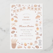 Foil Cafe Bebe Watercolor Baby Shower 箔招待状 (正面)