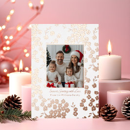 Foil Christmas Card Template Photo Floral Holiday 箔シーズンカード