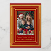 Foil Christmas Card Template Photos Holiday Red 箔シーズンカード (正面)