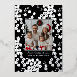 Foil Christmas Card Templates 2 Photo Floral Black 箔シーズンカード