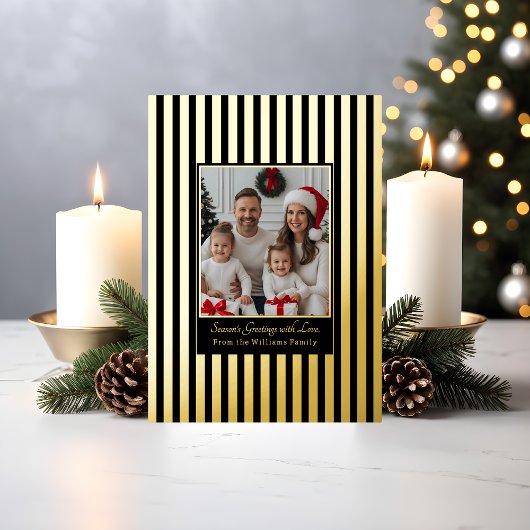 Foil Christmas Cards Template 2 Photo Black Stripe 箔シーズンカード