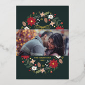 Foil Christmas Wreath Floral Holiday Photo Card 箔招待状 (正面)
