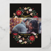 Foil Christmas Wreath Floral Holiday Photo Card 箔招待状 (正面)