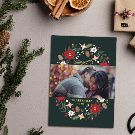 Foil Christmas Wreath Floral Holiday Photo Card 箔招待状