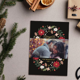 Foil Christmas Wreath Floral Holiday Photo Card 箔招待状