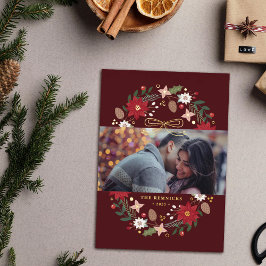 Foil Christmas Wreath Floral Holiday Photo Card 箔招待状