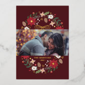 Foil Christmas Wreath Floral Holiday Photo Card 箔招待状 (正面)
