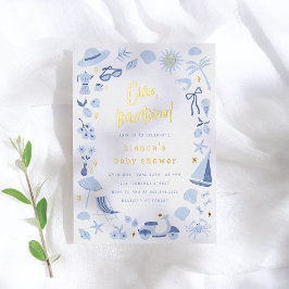 Foil Ciao Bambino Italian Blue Boy Baby Shower 箔招待状