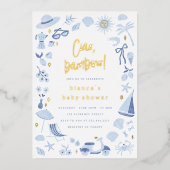 Foil Ciao Bambino Italian Blue Boy Baby Shower 箔招待状 (正面)