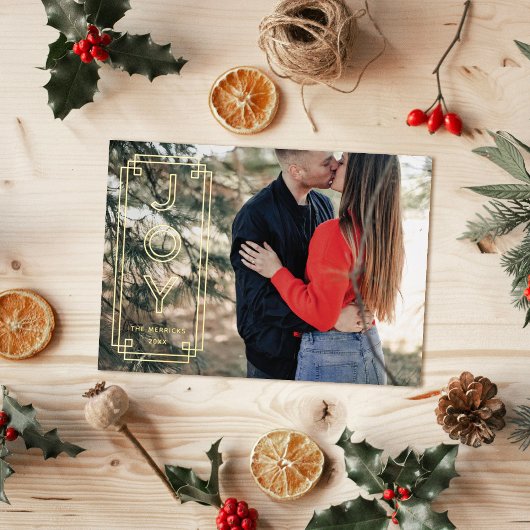Foil Elegant Deco Joy Frame Holiday Photo Card 箔招待状