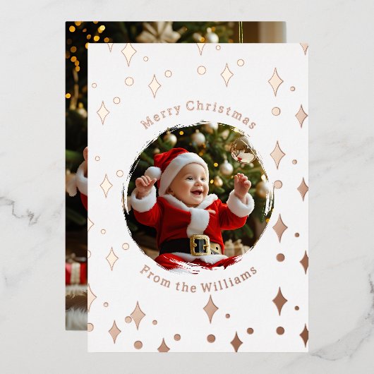 Foil First Christmas Card with Two Photos Baby 箔シーズンカード (正面/裏面)