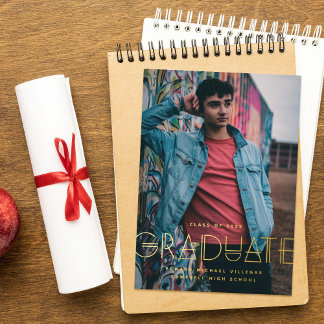 Foil Geo Grad Typography Graduation Announcement 箔招待状