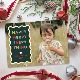 Foil Green Happy Merry Wavy Christmas Photo Card 箔招待状