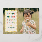 Foil Ivory Happy Merry Wavy Christmas Photo Card 箔招待状 (正面)
