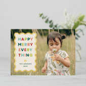 Foil Ivory Happy Merry Wavy Christmas Photo Card 箔招待状 (立ち正面)
