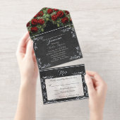 Foil Leaf Frame Quinceanera - Black/Rose Bouquet オールインワン招待状 (切り取り部)