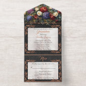 Foil Leaf Frame Quinceanera - Pearl/Floral Bouquet オールインワン招待状 (内側)