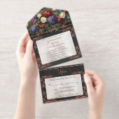 Foil Leaf Frame Quinceanera - Pearl/Floral Bouquet オールインワン招待状 (切り取り部)