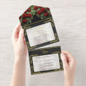 Foil Leaf Frame Quinceanera - Pearl/Rose Bouquet オールインワン招待状 (切り取り部)