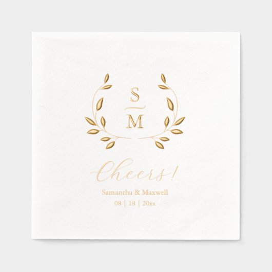 Foil Leaves Wedding Monogram Napkins 箔ナプキン (正面)