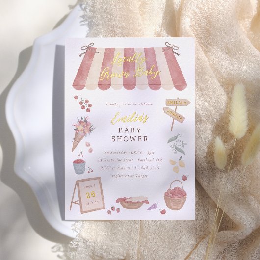 Foil Locally Grown Baby Farmers Market Baby Shower 箔招待状