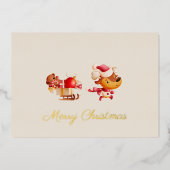 Foil Merry Christmas Cute Reindeer Holiday Card 箔シーズンカード (正面)