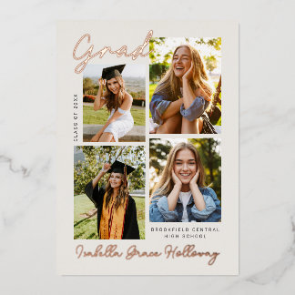 Foil Modern Grad Announcement Multiple Photos 箔招待状