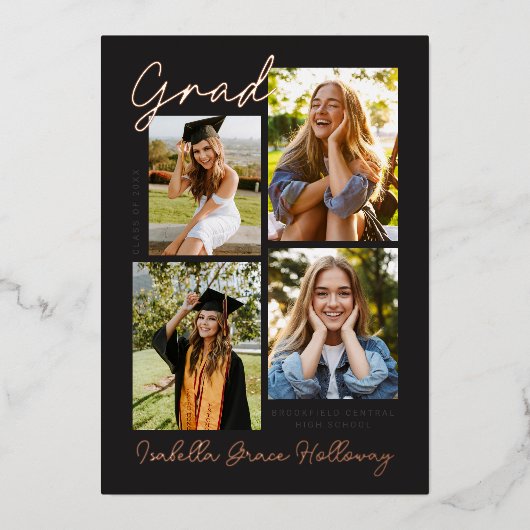 Foil Modern Grad Announcement Multiple Photos 箔招待状 (正面)