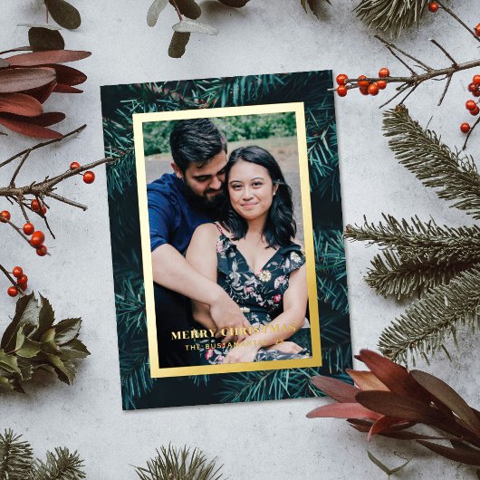 Foil Modern Pine Frame Christmas Photo Card 箔招待状