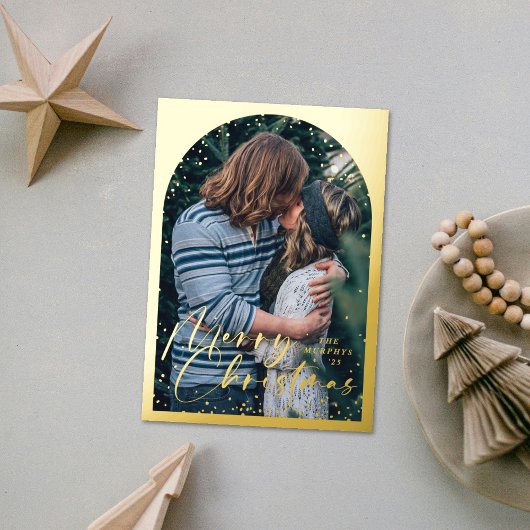 Foil Modern Snow Globe Merry Christmas Photo Card 箔招待状