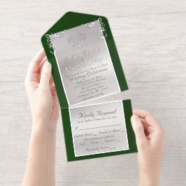 Foil Ornate Frame & Heart - Emerald オールインワン招待状
