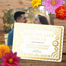 Foil Papel Picado Photo Wedding Save The Date Card