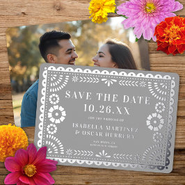 Foil Papel Picado Photo Wedding Save The Date Card 箔招待状