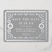 Foil Papel Picado Photo Wedding Save The Date Card 箔招待状 (正面)