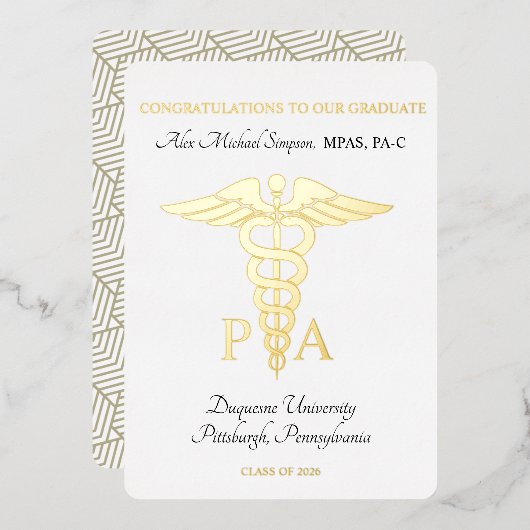 Foil Physician Assistant Graduate Invitation 箔招待状 (正面/裏面)