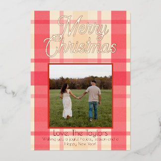 Foil Pink Plaid Vintage Merry Christmas Card 箔シーズンカード