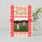 Foil Pink Plaid Vintage Merry Christmas Card 箔シーズンカード (立ち正面)