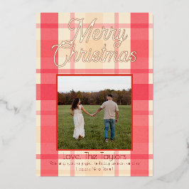 Foil Pink Plaid Vintage Merry Christmas Card 箔シーズンカード