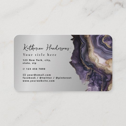 Foil Purple Agate gold glitter marble Professional 名刺 (裏面)