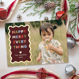 Foil Red Happy Merry Wavy Christmas Photo Card 箔招待状