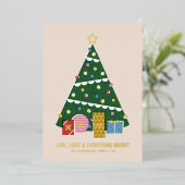 Foil Retro Vintage Christmas Tree Holiday Card 箔招待状 (立ち正面)