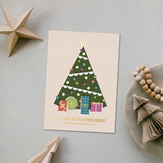 Foil Retro Vintage Christmas Tree Holiday Card 箔招待状