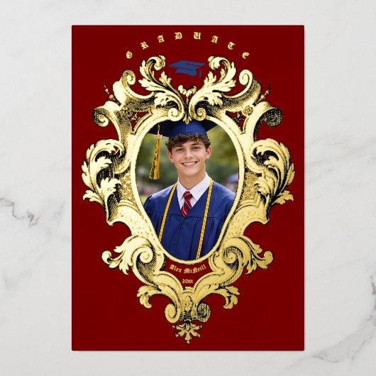 Foil Rococo Cartouche Photo Template Graduation 箔招待状 (正面)