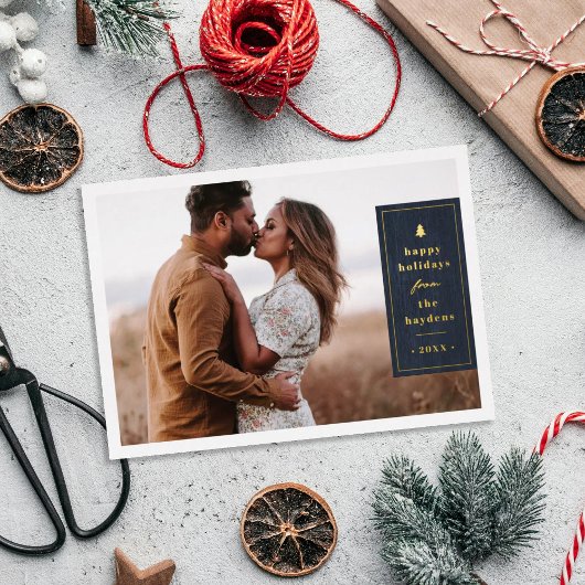 Foil Rustic Tree Woodgrain Christmas Photo Card 箔招待状