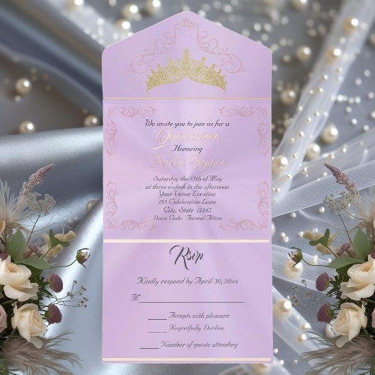 Foil Vintage Frame Quinceanera - Lavender オールインワン招待状