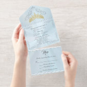 Foil Vintage Frame Quinceanera - Pastel Blue オールインワン招待状 (切り取り部)