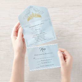 Foil Vintage Frame Quinceanera - Pastel Blue オールインワン招待状