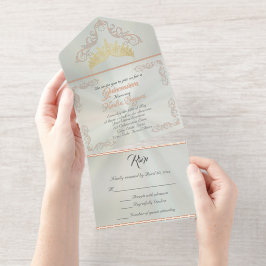 Foil Vintage Frame Quinceanera - Pastel Green オールインワン招待状